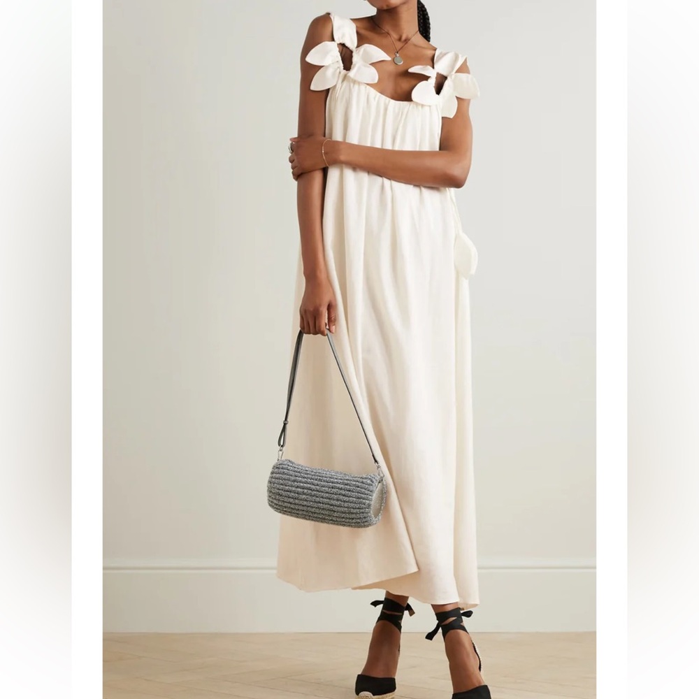 FARM Rio Cream Midi Dress with White Accents